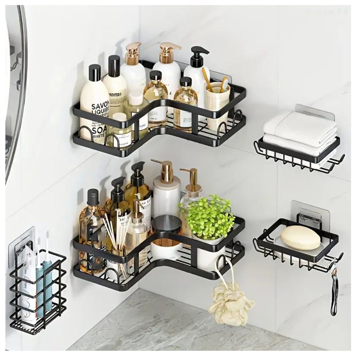 Organizador de Baño Esquinero — Set 5 Piezas sin Perforaciones