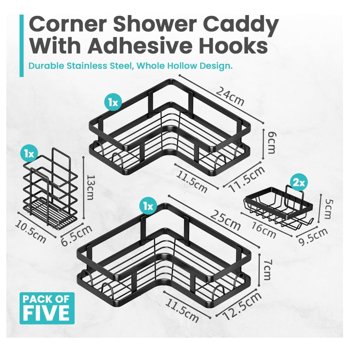 Organizador de Baño Esquinero — Set 5 Piezas sin Perforaciones